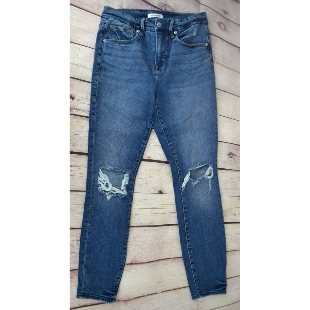 GOOD AMERICAN Women's Distressed High Rise Good Leg Crop Skinny Jeans SIZE 4/27